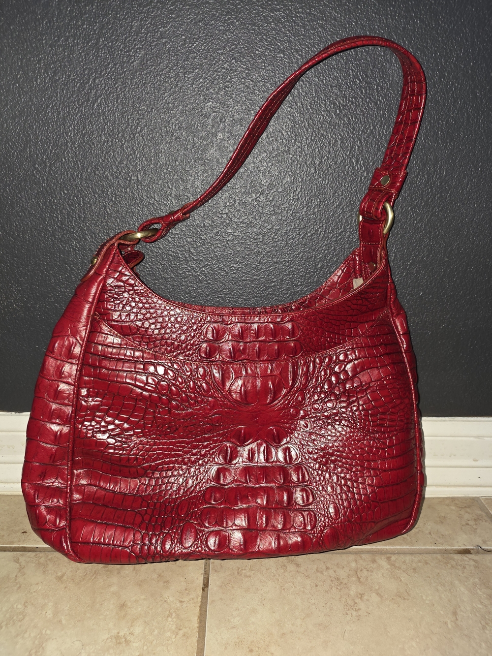 Brahmin Red Croc-Embossed Shoulder Bag - Picture 2 of 3